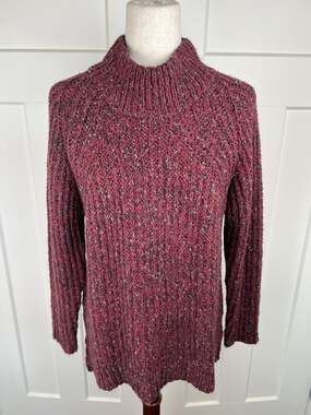 Alp-n-Rock Women M Cranberry Marled Chunky Knit Sweater Mock Neck Après Ski
